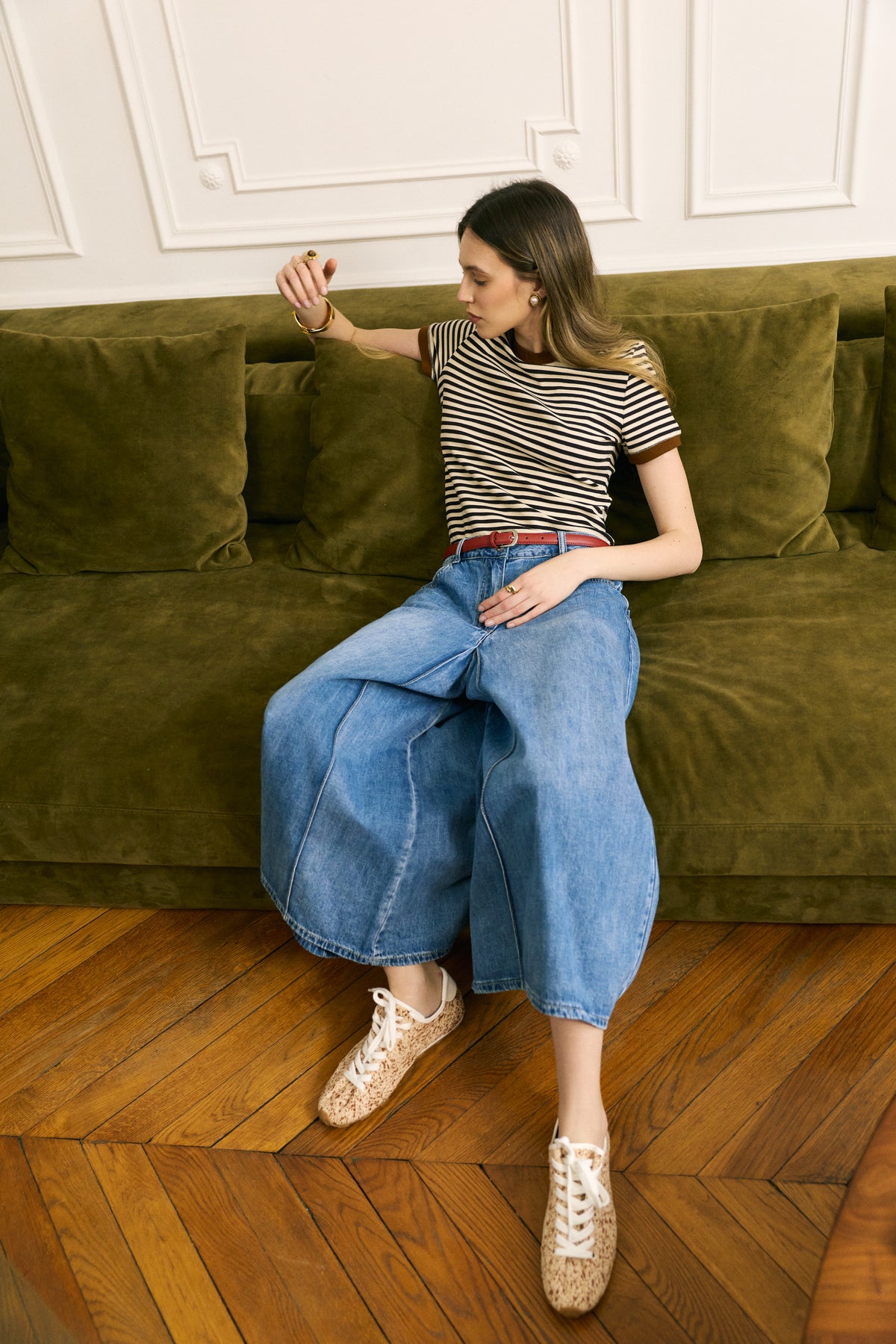 Jean bleu, Jean Jupe Culotte Large - Vue assise - Place du Jour