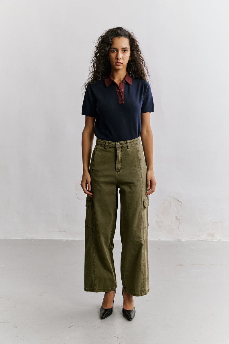 Pantalon Cargo Taille Haute Coupe Droite