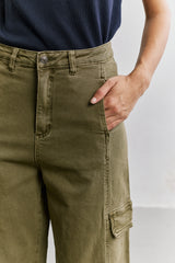 Kaki foncé, Pantalon Cargo Taille Haute Coupe Droite - Vue 4 - Place du Jour