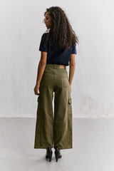 Kaki foncé, Pantalon Cargo Taille Haute Coupe Droite - Vue 5 - Place du Jour