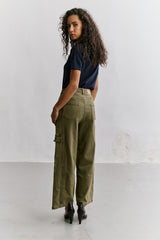 Kaki foncé, Pantalon Cargo Taille Haute Coupe Droite - Vue 6 - Place du Jour