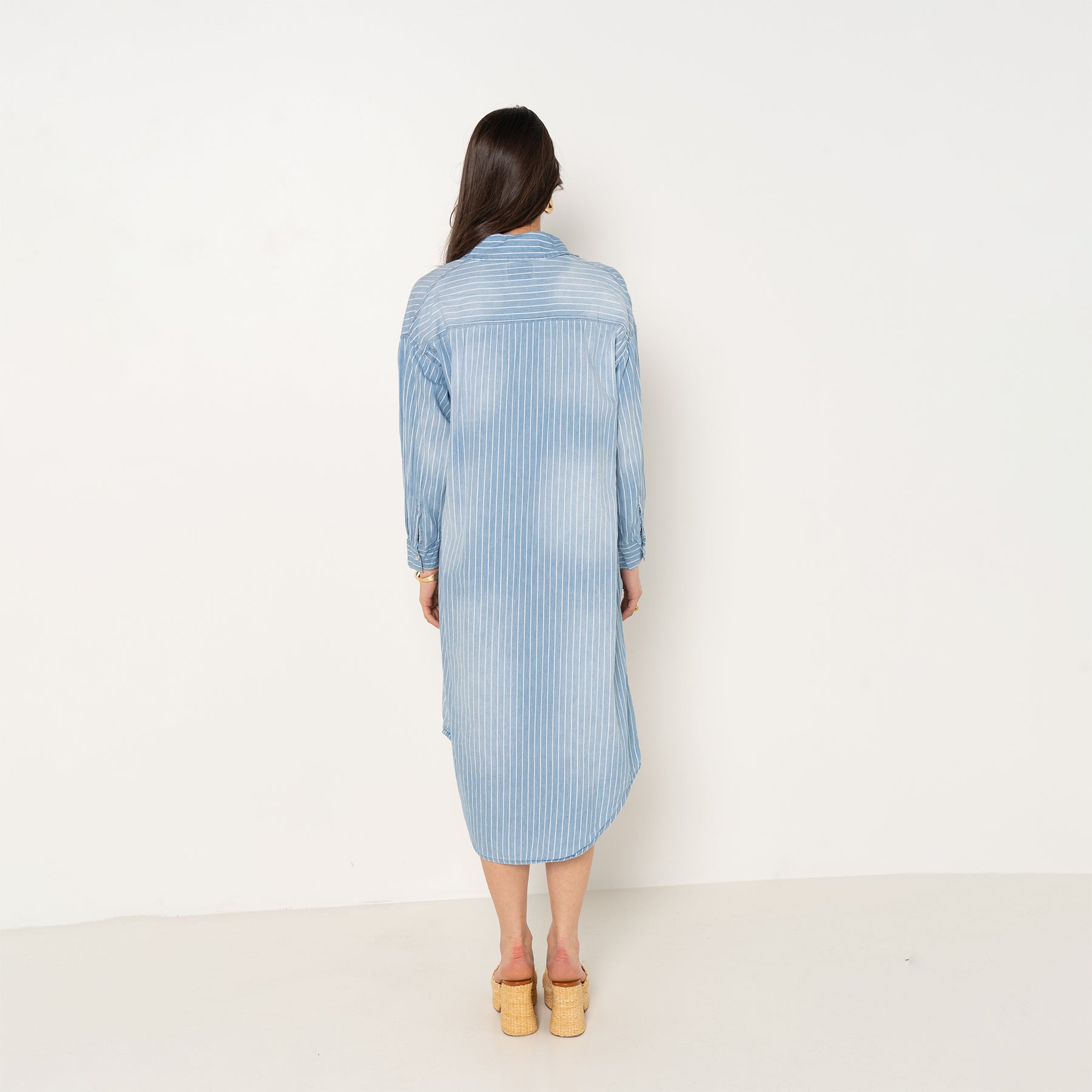 Bleu,Chemise longue Élodie rayée & poche bijoux - Chemise femme - Place du jour