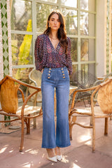 Jean bleu,Jean coupe droite Marino 8 boutons - Jean femme - Place du jour