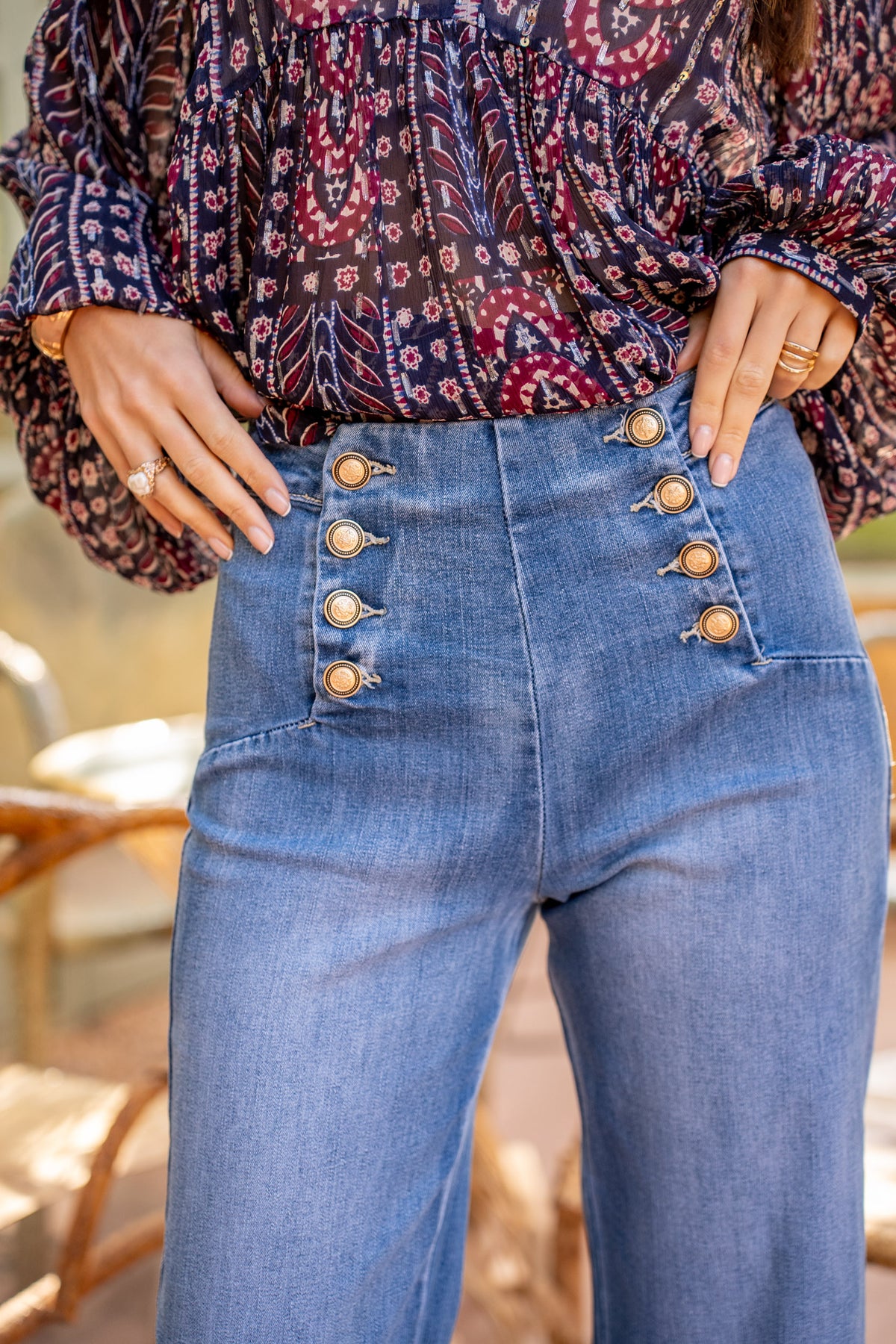 Jean bleu,Jean coupe droite Marino 8 boutons - Jean femme - Place du jour