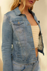 Jean bleu clair,Veste cintrée classique en jean - Veste Femme - Place du jour