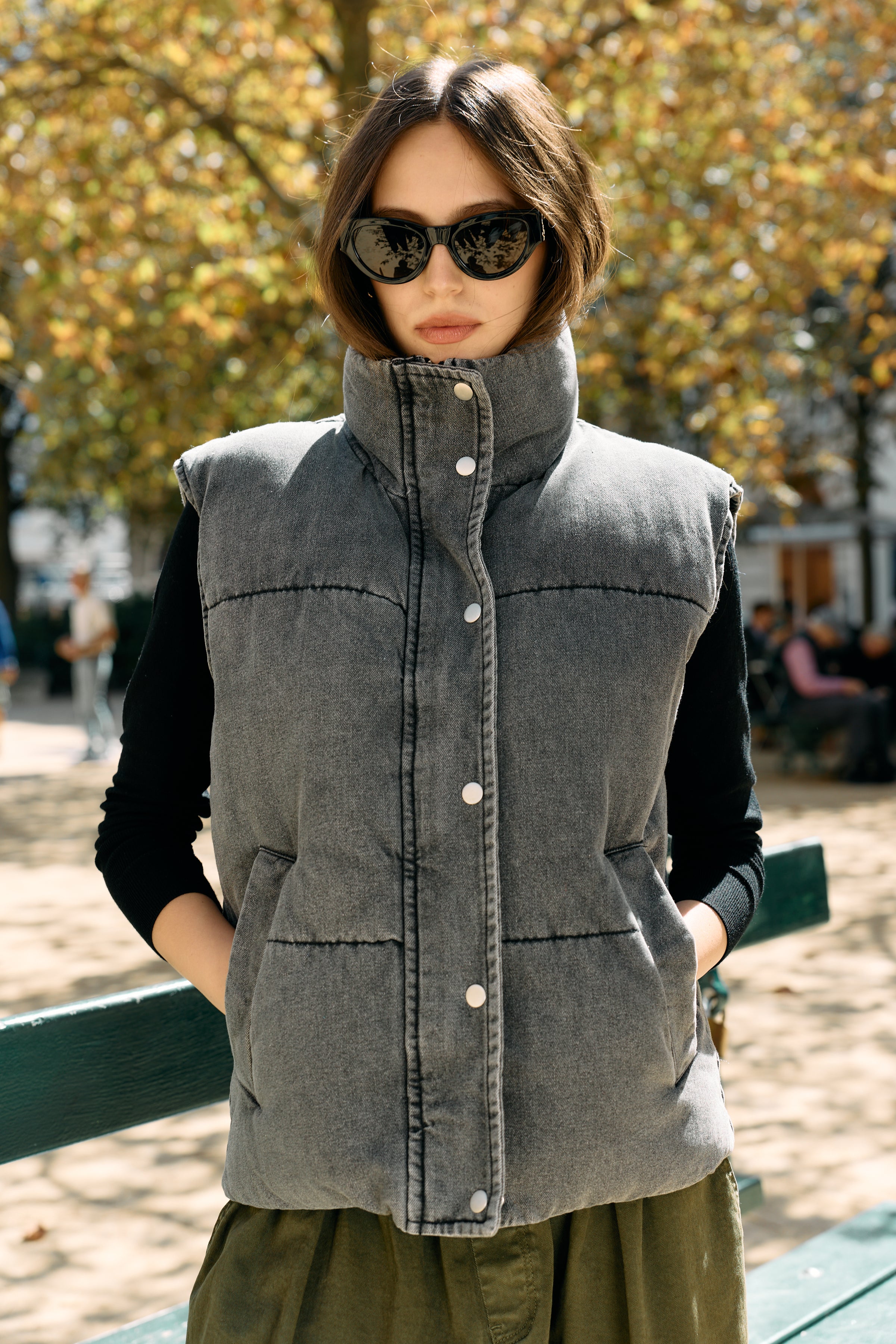 Jean noir,Doudoune sans manches effet jean - Doudoune femme - Place du jour