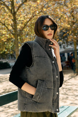 Jean noir,Doudoune sans manches effet jean - Doudoune femme - Place du jour