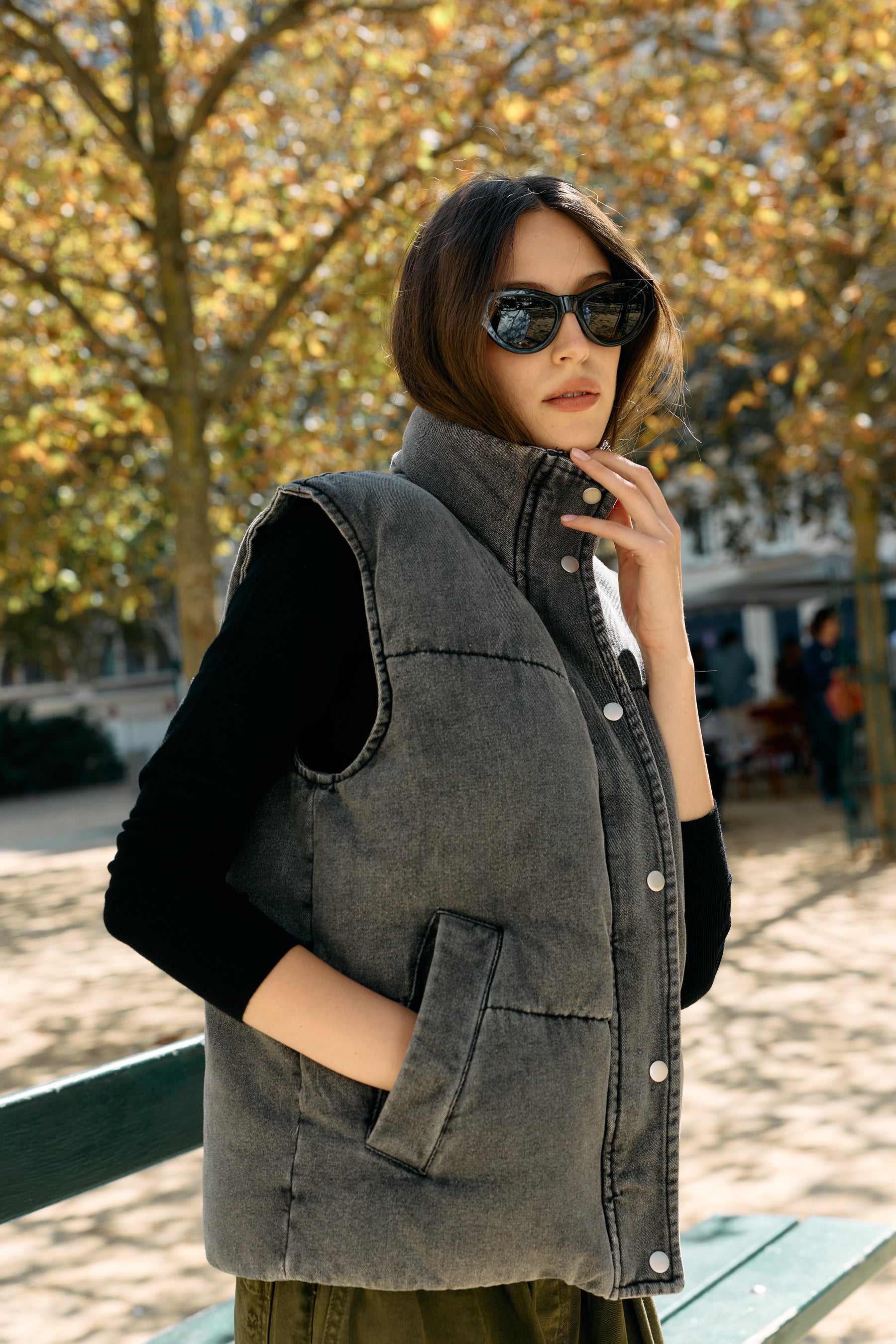 Jean noir,Doudoune sans manches effet jean - Doudoune femme - Place du jour