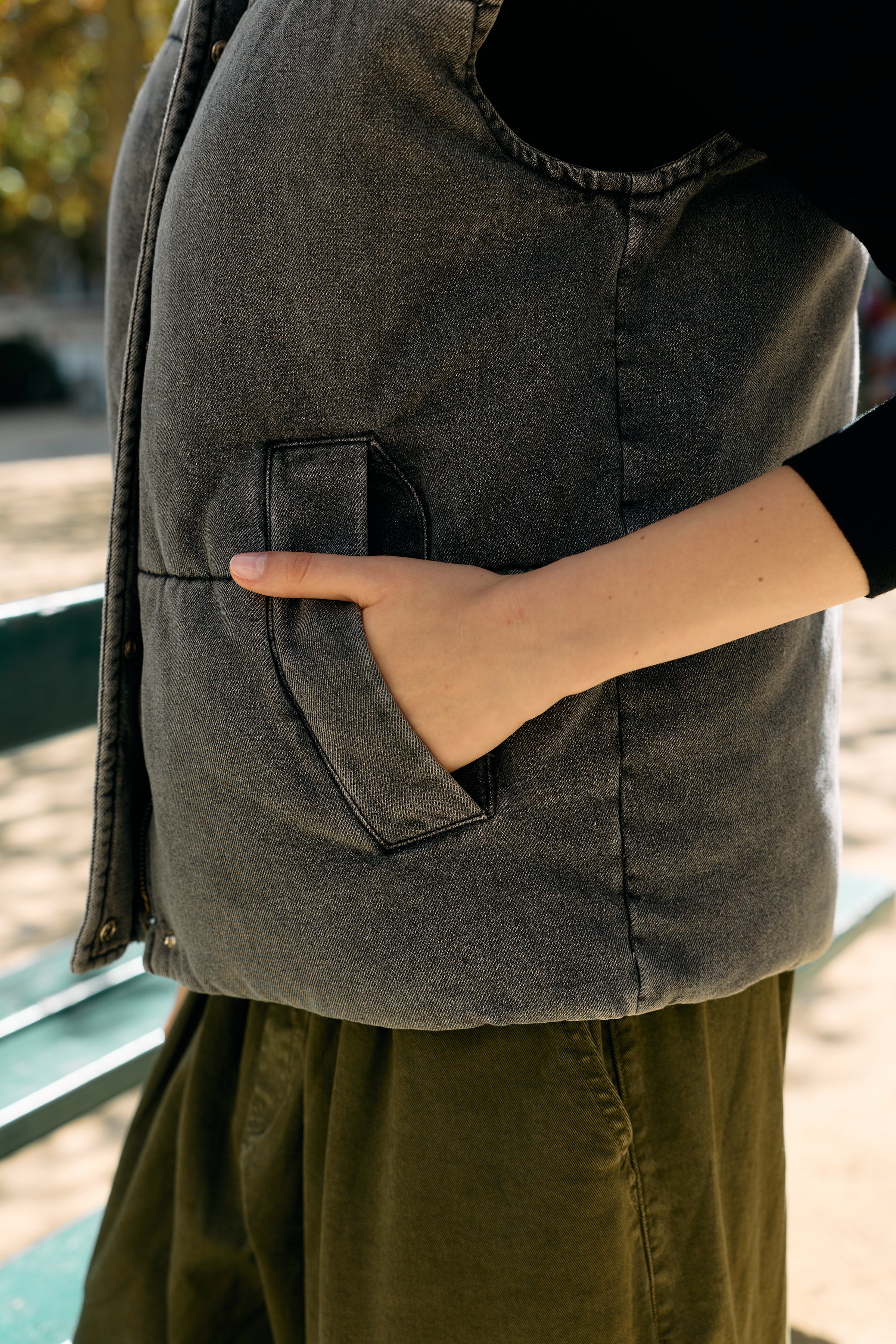 Jean noir,Doudoune sans manches effet jean - Doudoune femme - Place du jour