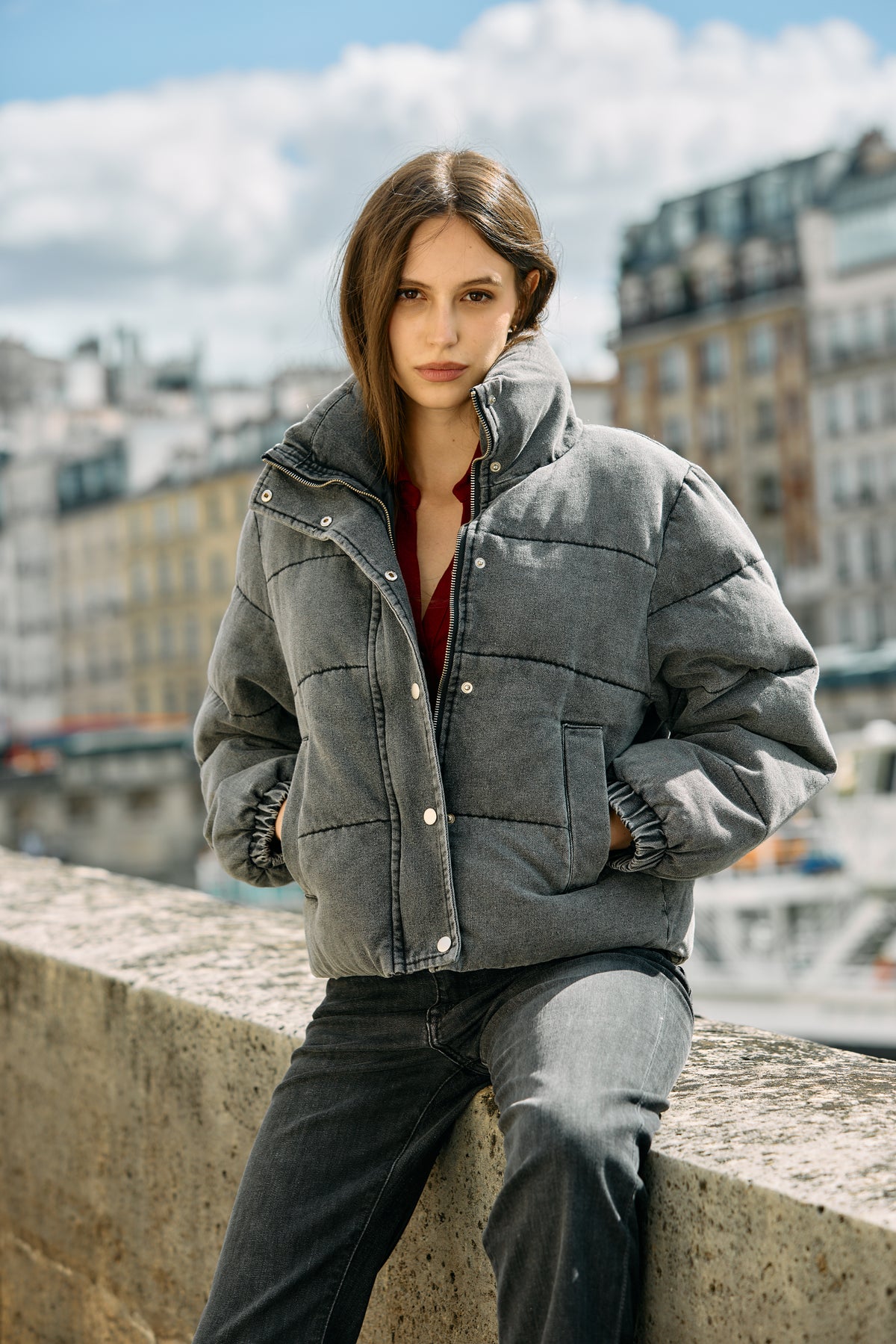 Jean noir,Doudoune manches - Veste femme - Place du jour