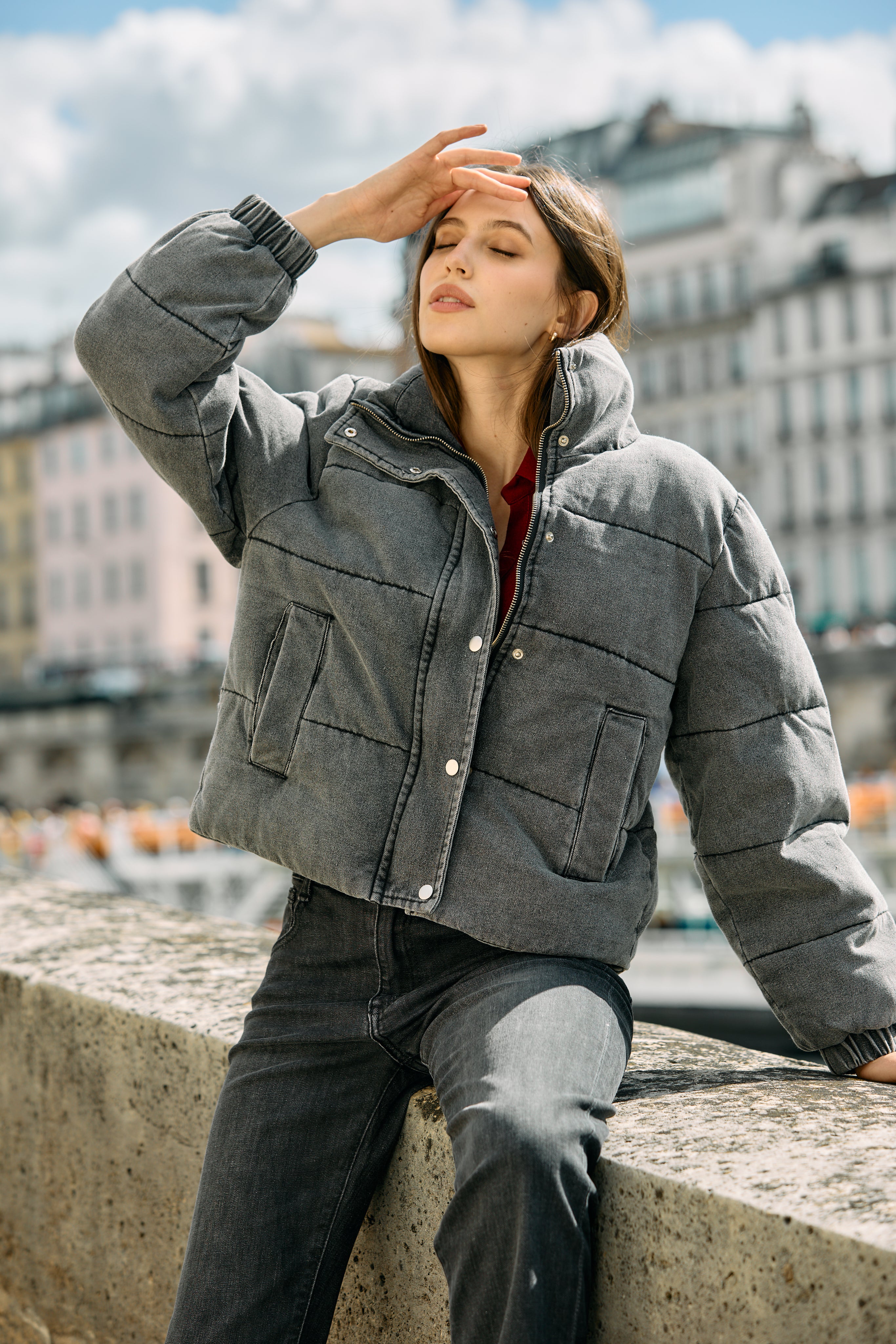 Jean noir,Doudoune manches - Veste femme - Place du jour