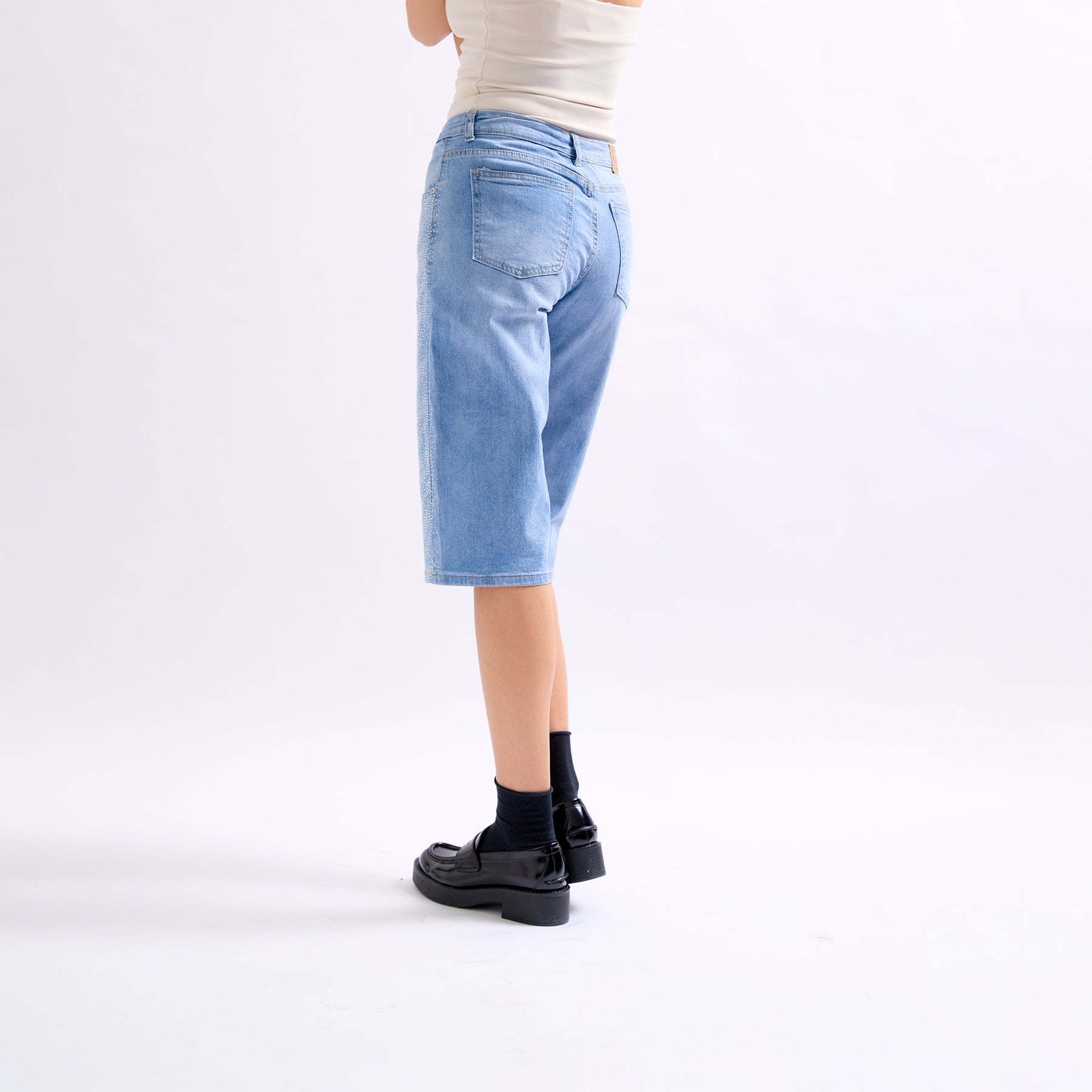 Jean bleu clair,Pantacourt à Strass en Jean - Place du jour