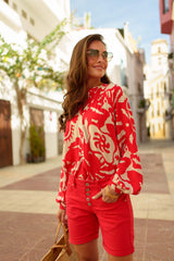 Rouge,Short Femme Taille Haute à Boutons - Place du jour