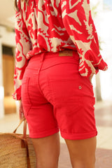 Rouge,Short Femme Taille Haute à Boutons - Place du jour