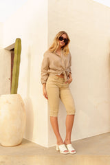 Beige,Bermuda Jenny de couleurs à boutons - Femme en Coton - Place du Jour