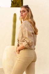 Beige,Bermuda Jenny de couleurs à boutons - Femme en Coton - Place du Jour