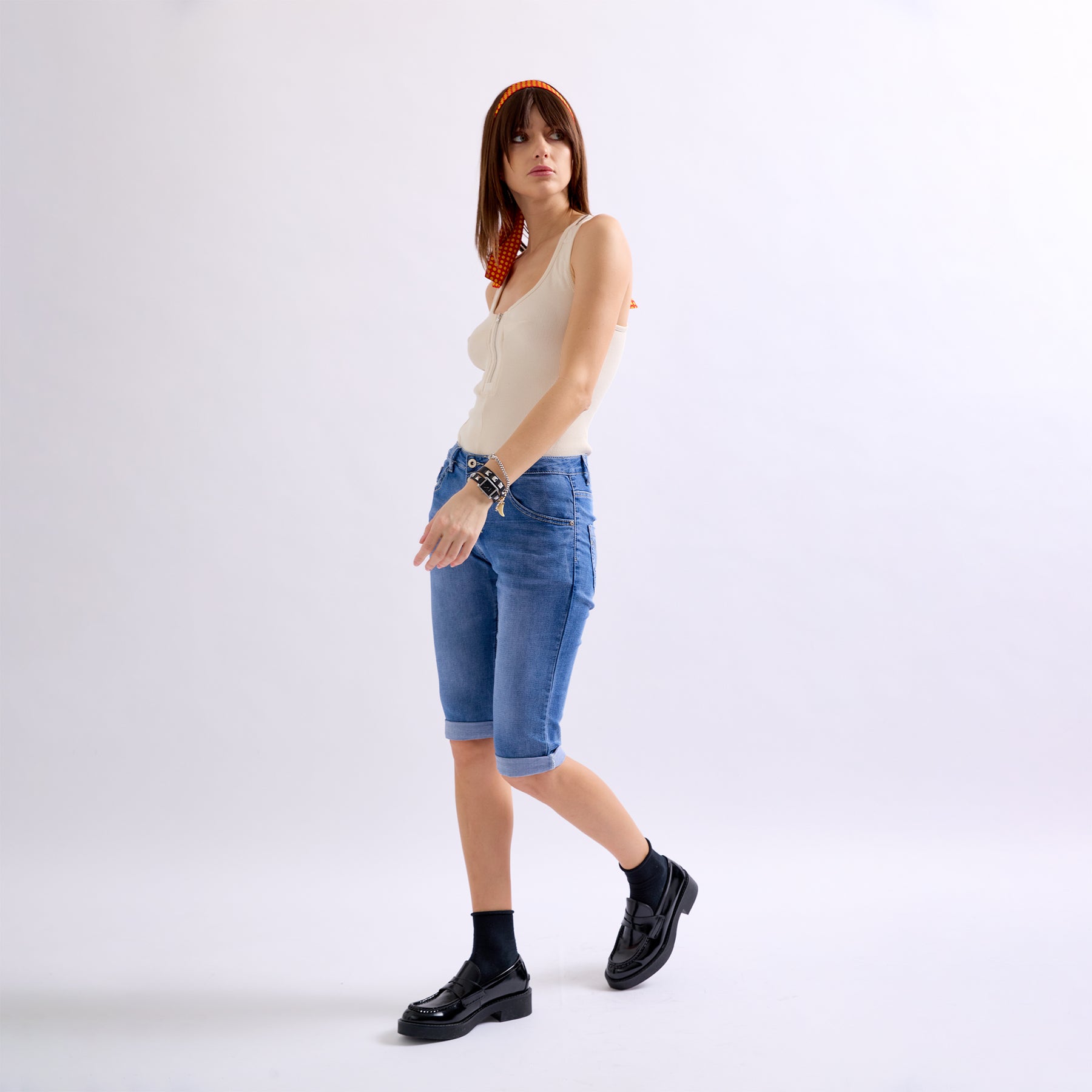 Jean bleu,Bermuda Jenny en joggjeans à boutons - Femme en Coton - Place du Jour