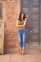 Jean bleu,Pantacourts Jeans Boutons Fantaisies Dorés - Place du jour