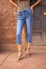 Jean bleu,Pantacourts Jeans Boutons Fantaisies Dorés - Place du jour