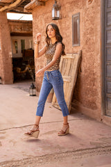 Jean bleu,Pantacourts Jeans Boutons Fantaisies Dorés - Place du jour