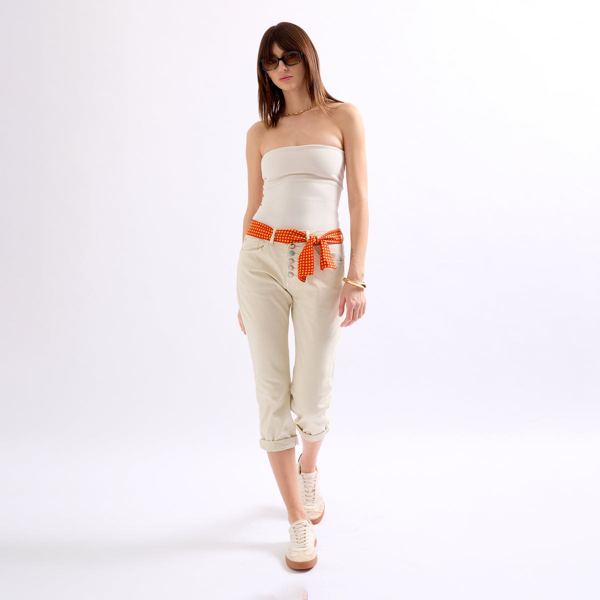 Color:Beige, Pantacourt couleurs place du jour boutons fantaisies