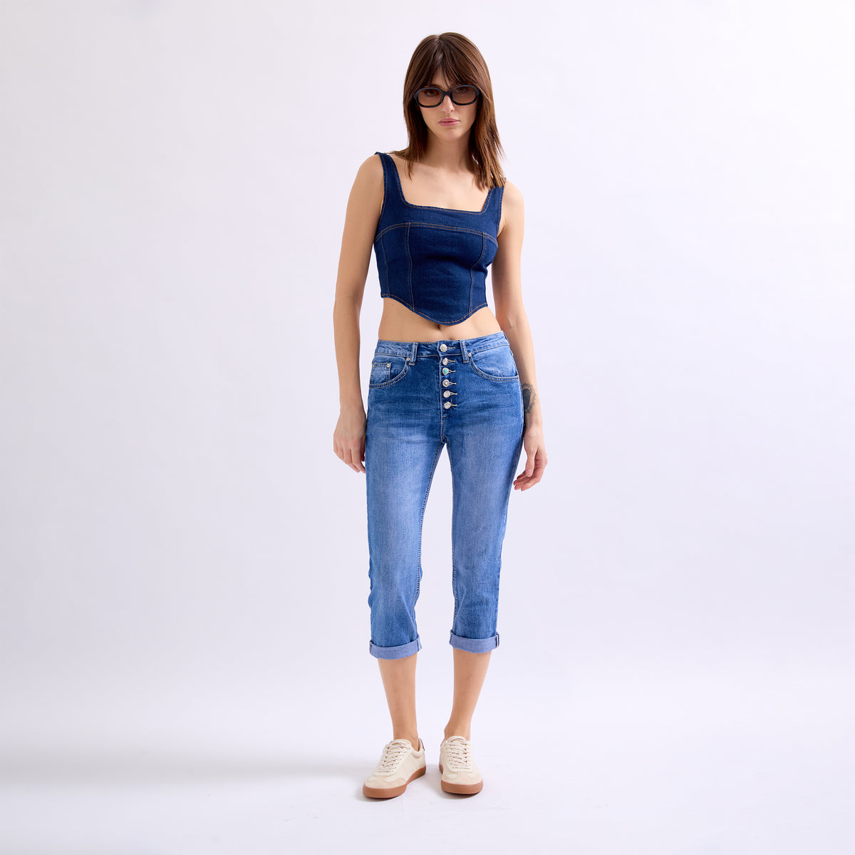 Jean bleu,Pantacourt Jean Boutons - Jean Femme - Place du jour