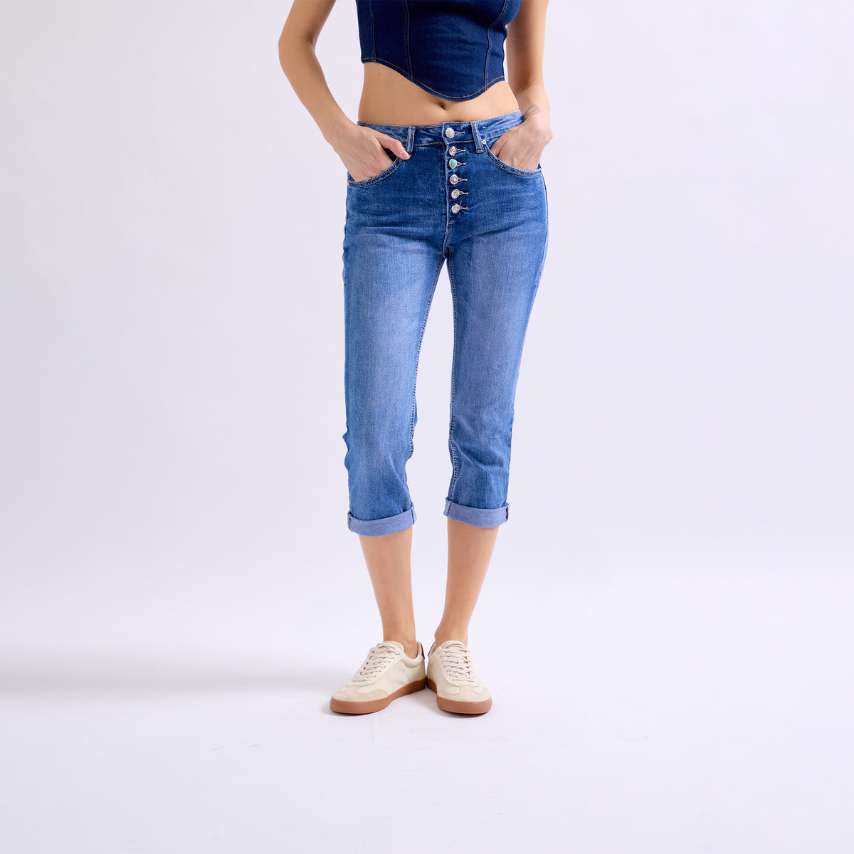 Jean bleu,Pantacourt Jean Boutons - Jean Femme - Place du jour