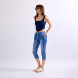 Jean bleu,Pantacourt Jean Boutons - Jean Femme - Place du jour