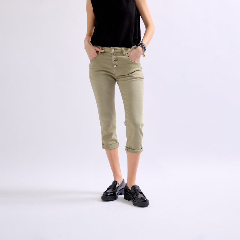 Pantacourt Rachel en JoggJeans à Boutons Couleurs