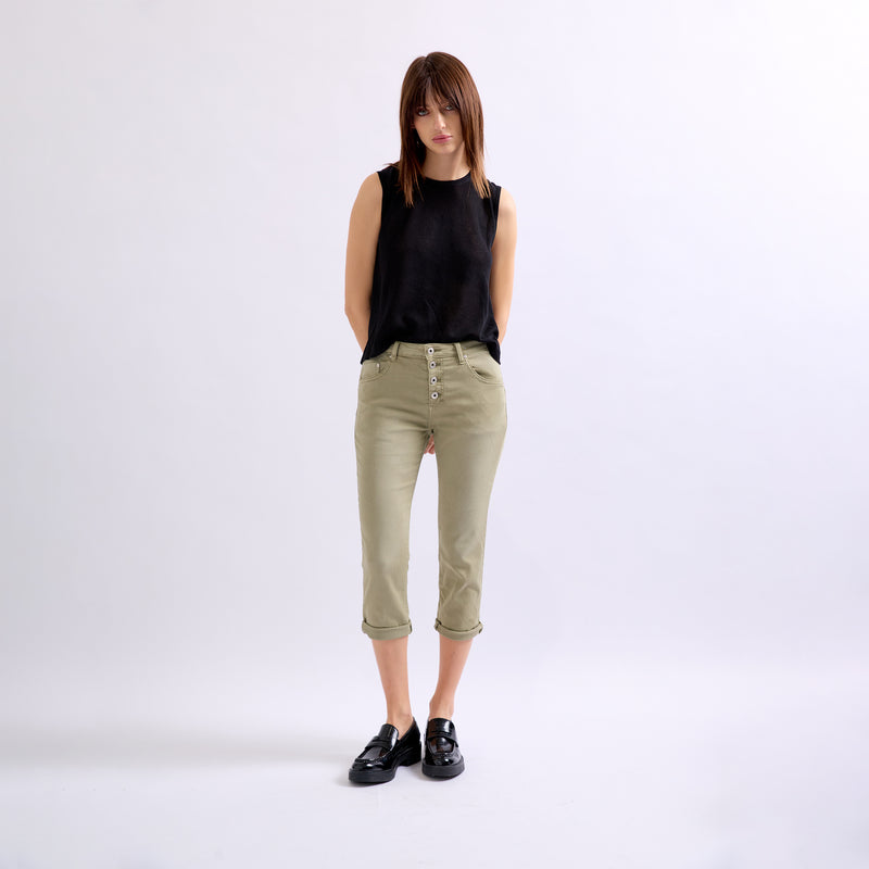 Pantacourt Rachel en JoggJeans à Boutons Couleurs