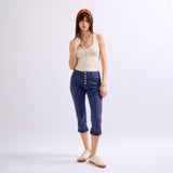 Marine,Pantacourts Couleurs Boutons Fantaisies Dorés - Femme - Place du jour