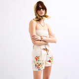 Beige,short place du jour beige fleurie