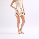 Beige,short place du jour beige fleurie