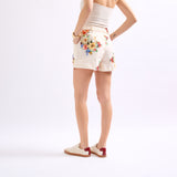 Beige,short place du jour beige fleurie