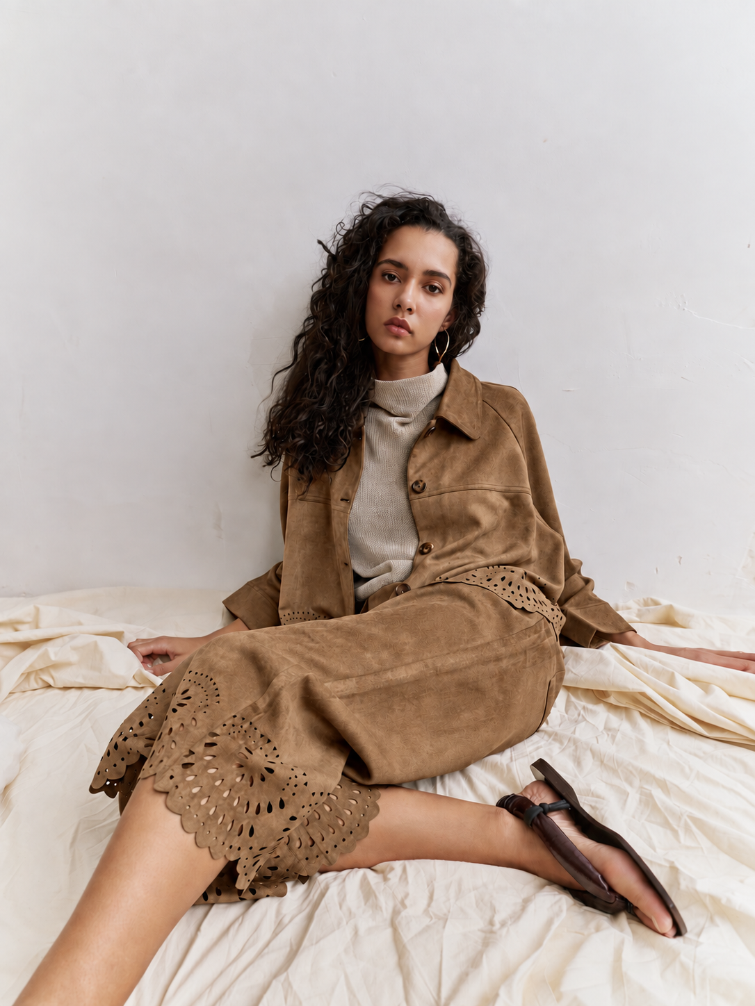 Beige, Veste Courte Velours Ourlet Ajouré - Vue 4 - Place du Jour