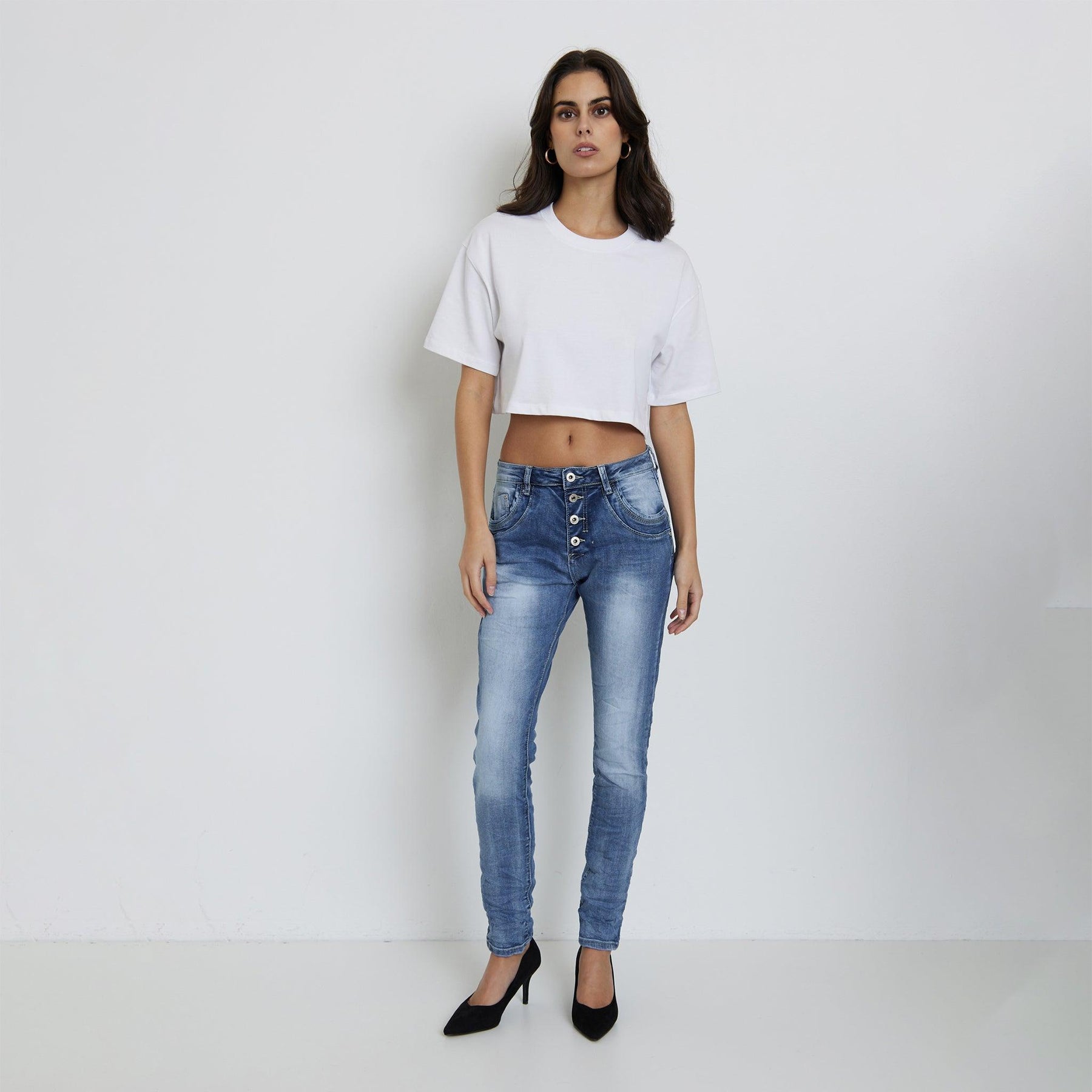  Jean bleu, Jean Boyfriend Taille Haute - Jean Femme - Place du jour