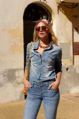 Jean bleu clair,Chemise Luna Classique en Jeans Cintrée - Jean Femme - Place du Jour