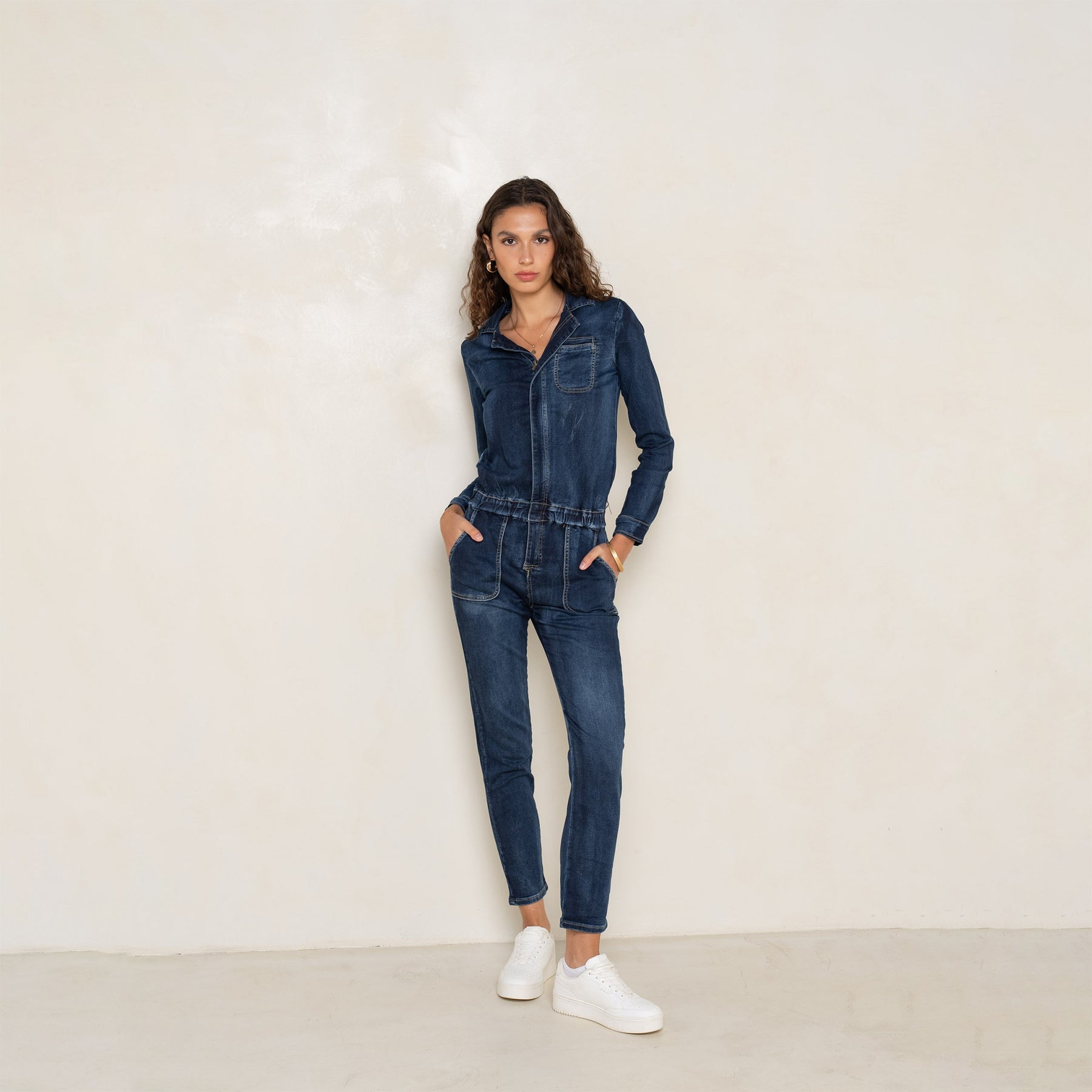 Jean bleu fonce,Combinaison Manches Longues Zippée - Femme - Place du jour