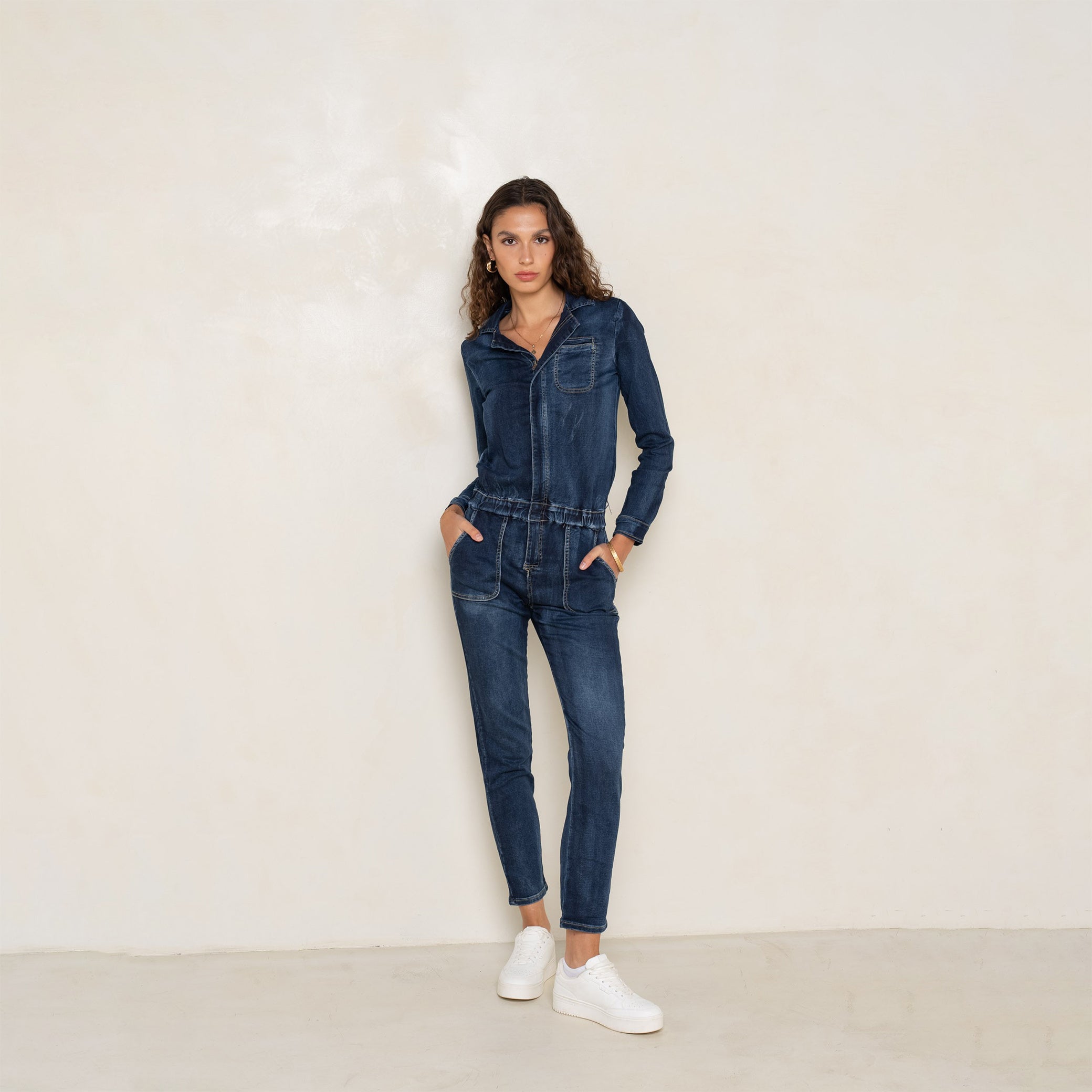 Jean bleu fonce,Combinaison Manches Longues Zippée - Femme - Place du jour