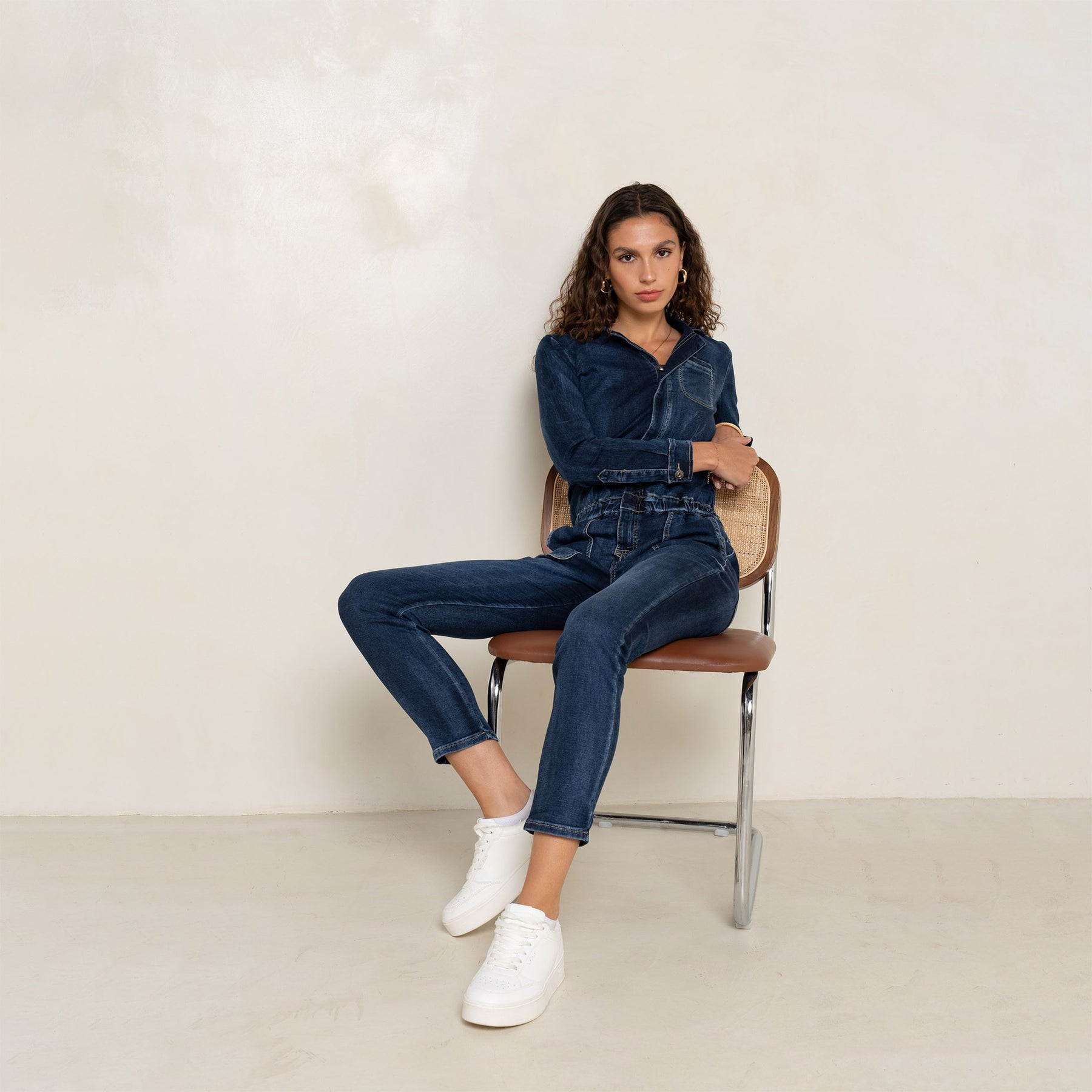 Jean bleu fonce,Combinaison Manches Longues Zippée - Femme - Place du jour