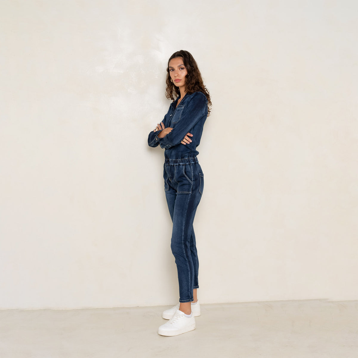 Jean bleu fonce,Combinaison Manches Longues Zippée - Femme - Place du jour