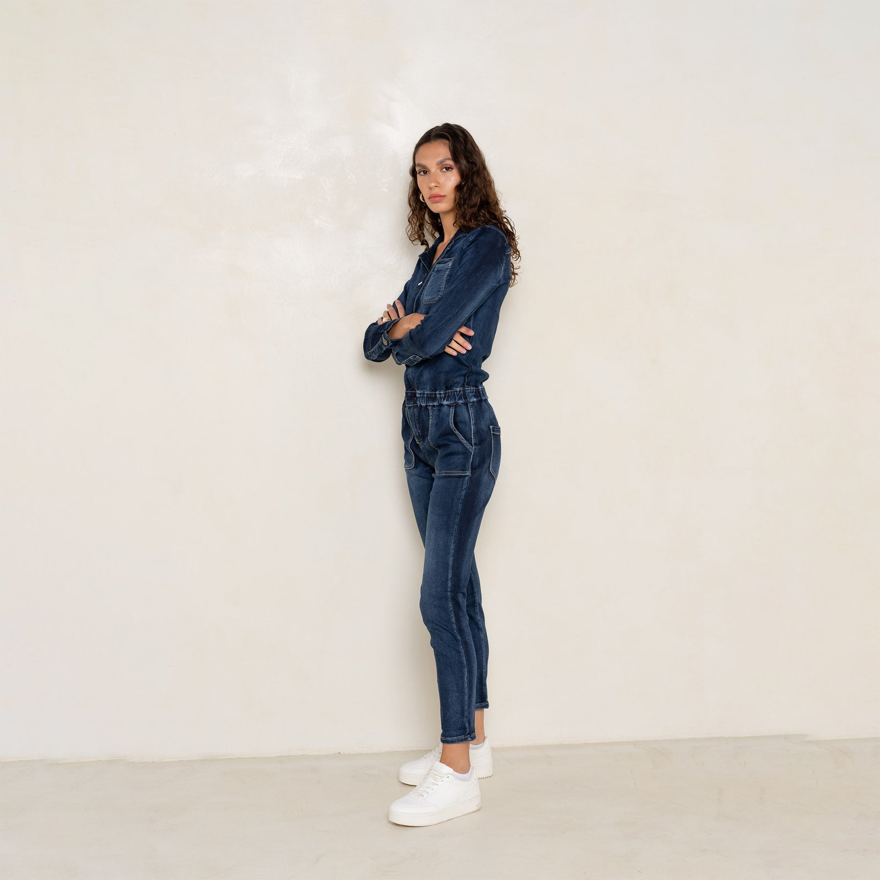 Jean bleu fonce,Combinaison Manches Longues Zippée - Femme - Place du jour