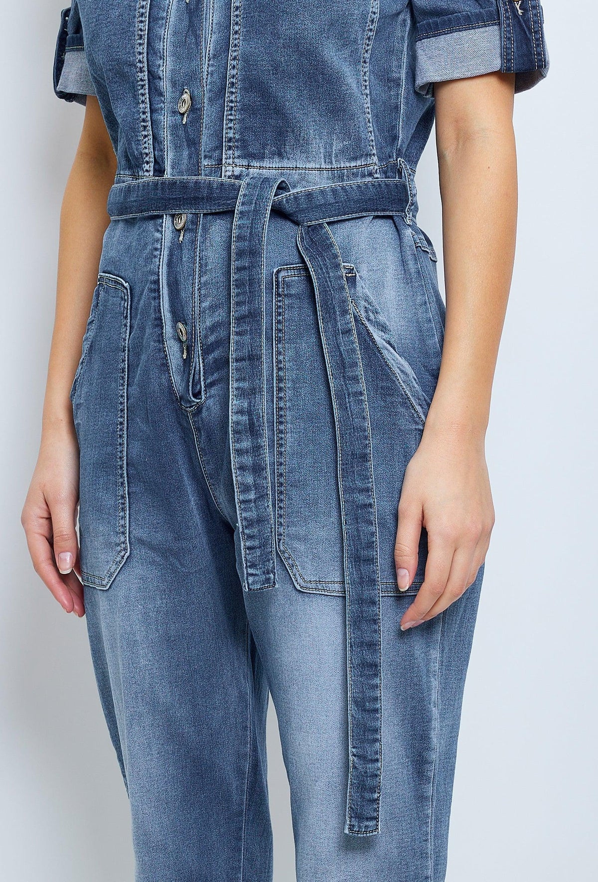 Jean bleu, Combinaison Manches Courtes Couleurs - Tendance - Combinaison Couleur femme - Place du jour
