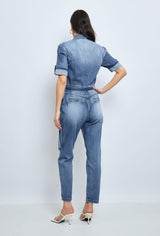 Jean bleu, Combinaison Manches Courtes Couleurs - Tendance - Combinaison Couleur femme - Place du jour