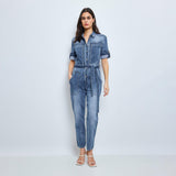 Jean bleu, Combinaison Manches Courtes Couleurs - Tendance - Combinaison Couleur femme - Place du jour