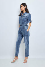 Jean bleu, Combinaison Manches Courtes Couleurs - Tendance - Combinaison Couleur femme - Place du jour
