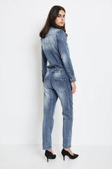 Jean bleu,Combinaison Manches Longues Zippée - Femme - Place du jour