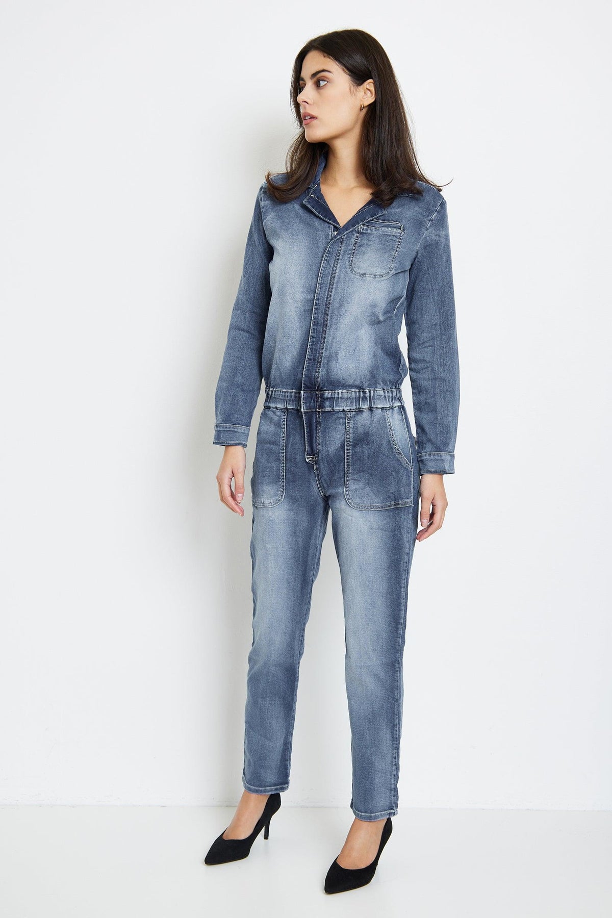 Jean bleu,Combinaison Manches Longues Zippée - Femme - Place du jour