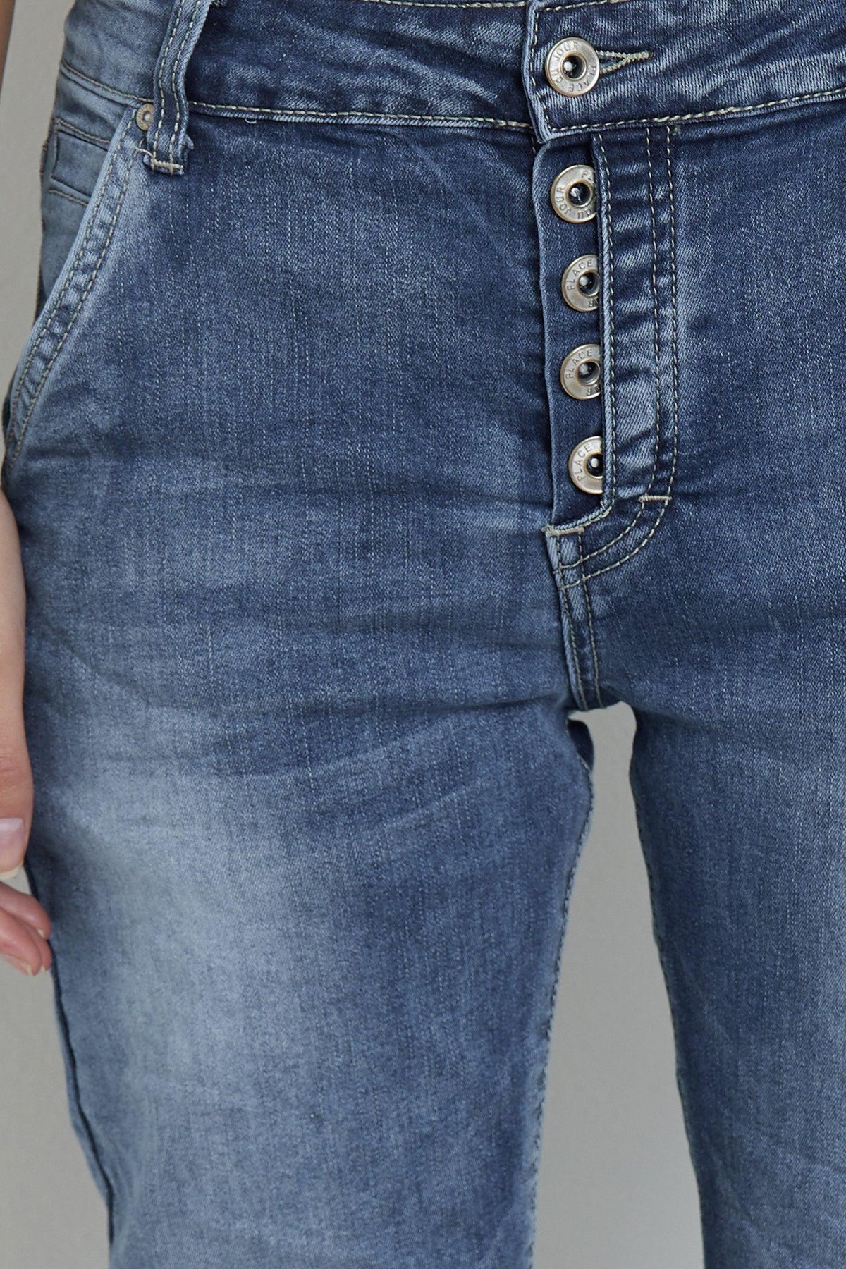 Jean bleu,Jean Femme Boyfriend Taille Haute Avec Revers Blanc - Place du jour