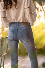 Jean bleu clair,Jeans Bella Boyfriend à boutons argentés - Jean femme - Place du jour